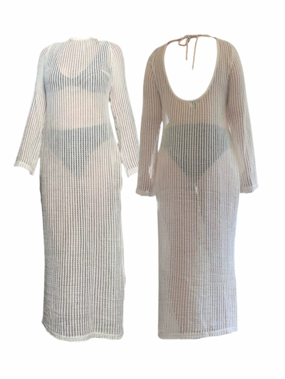NWOT White Knit Long Sleeve Scoop Back Beach Dress